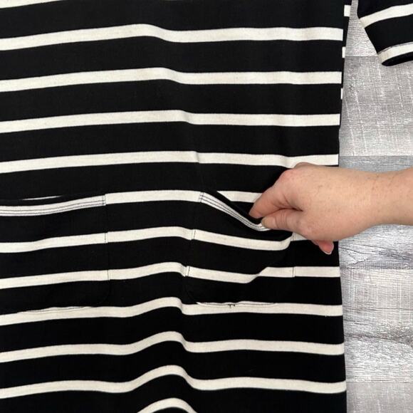 Nine 1 Eight NEW Knit Fitted Mini Dress S Black White Stripe Cotton Pockets - Picture 5 of 8